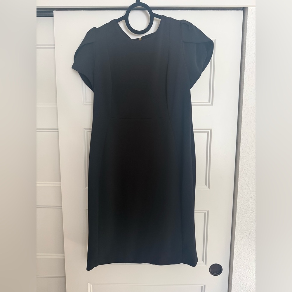 Calvin Klein Black Midi Sheath Dress with Cap Sleeves